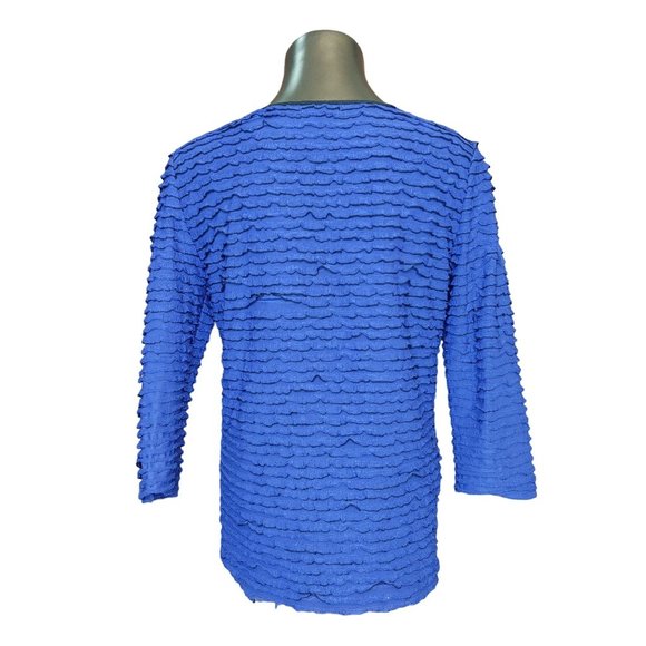 NOTATIONS Womens M Royal Blue Ruffle 3/4 Sleeve Formal Evening Blouse - Picture 2 of 3